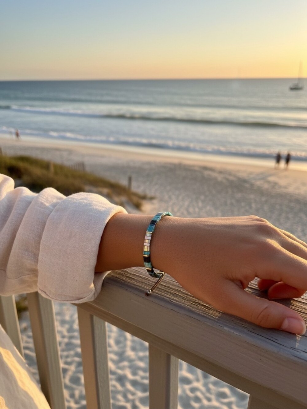 Tila Glass Bead Bracelet Ocean Teal Olive Adjustable Boho Layering Stacking - Picture 3 of 13